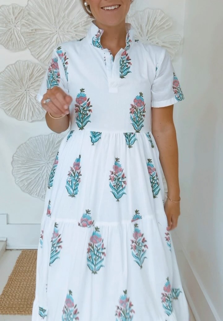 Printed Short Sleeve Maxi Dress