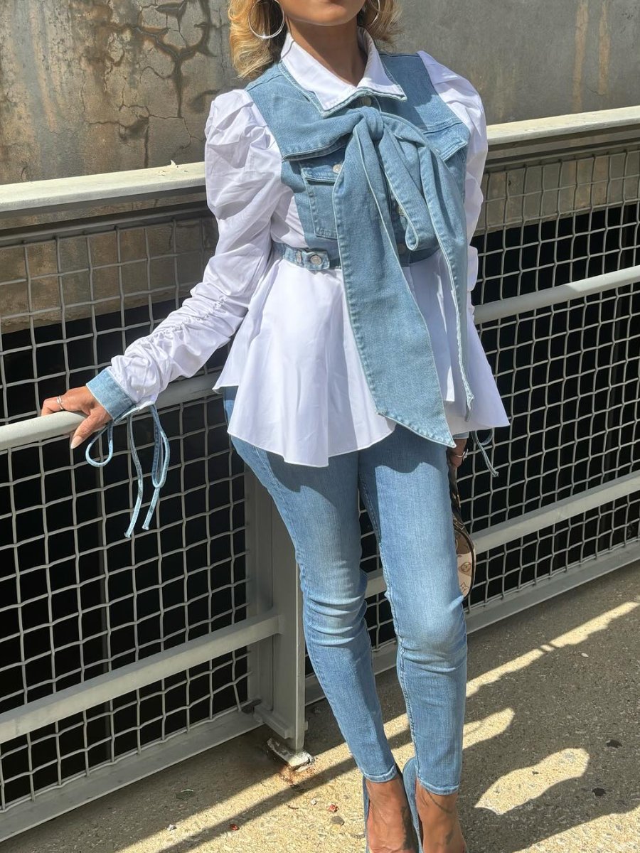 Chic Denim Bow Shirt