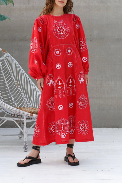 Embroidered Linen Boho Dress