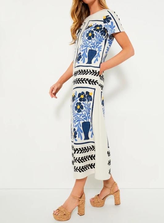 Round Neck Placement Print Maxi Dress