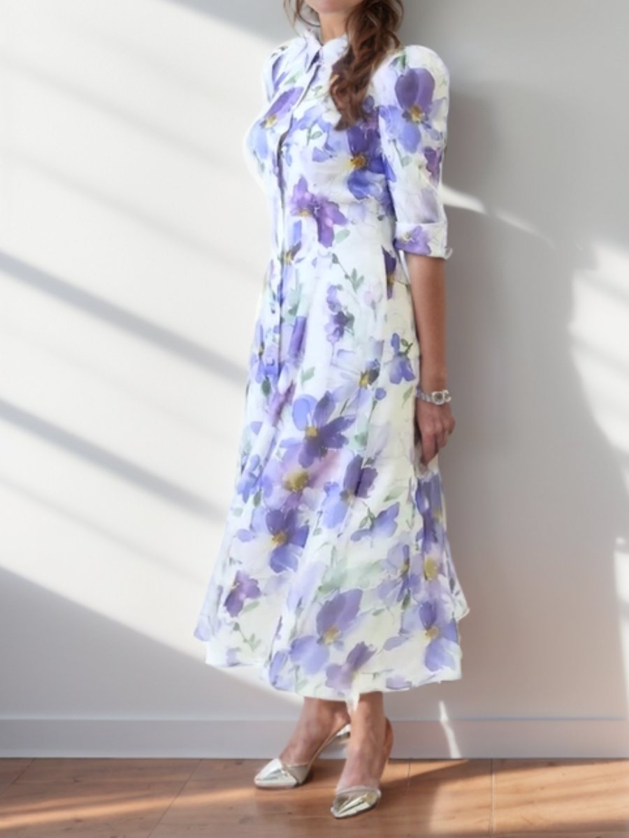 Purple Floral Elegant Dress