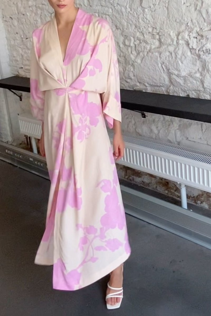 The Elegance Pink  Printed Robe Midi Dress