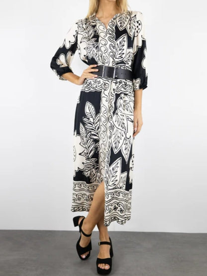 Classic Black&White Printed Midi Dress