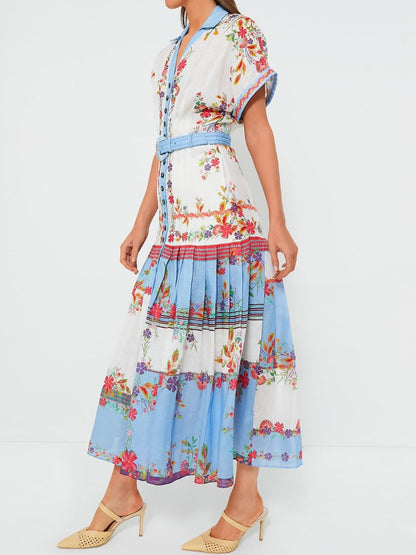 Floral-print Button Up Belted Maxi Dress