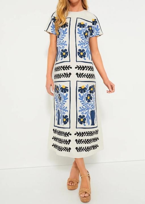 Round Neck Placement Print Maxi Dress