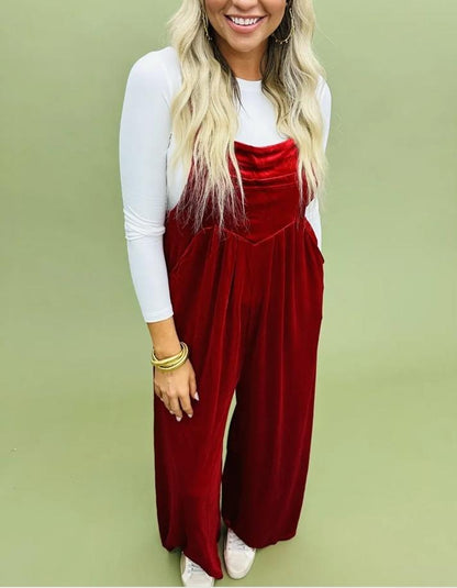 Velvet Casual Wide Leg Jumpsuit