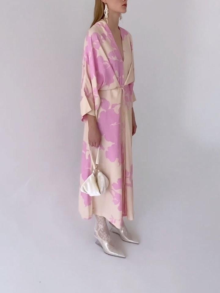 The Elegance Pink  Printed Robe Midi Dress