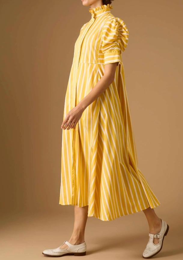 Striped Gigot Sleeve Casual Midi Dress