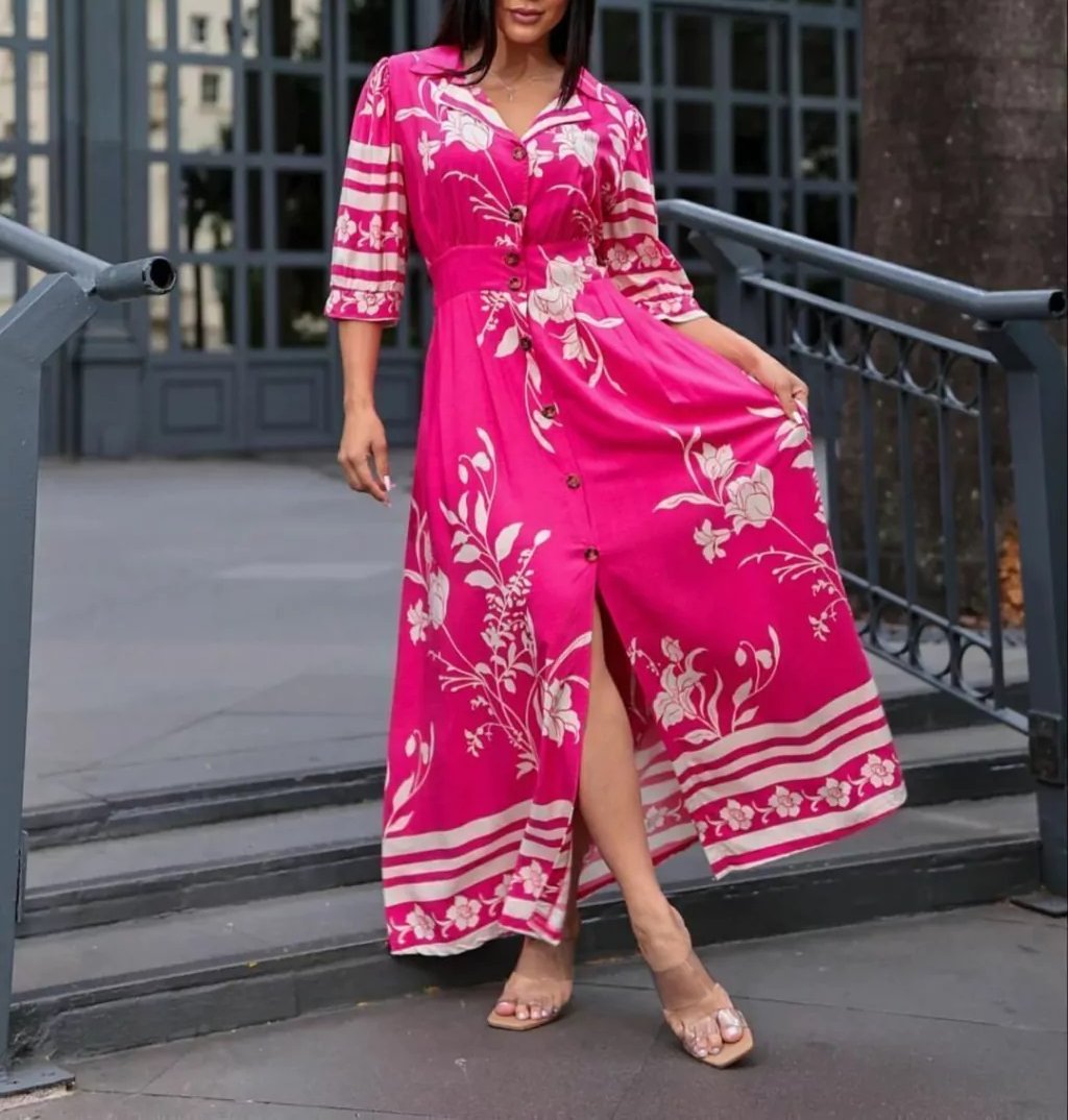 Orange Waist Button Long Dress