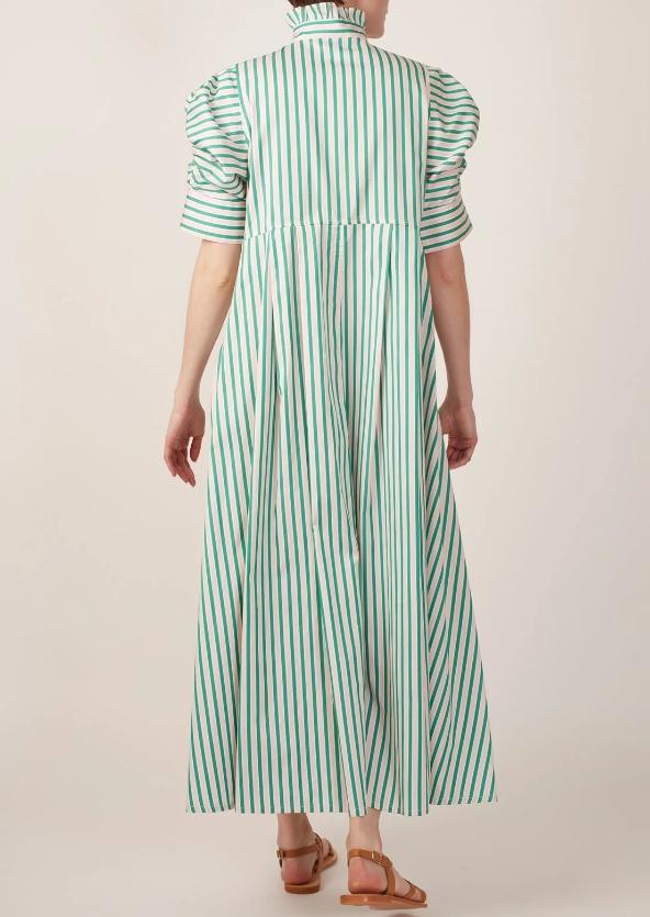 Striped Gigot Sleeve Casual Midi Dress