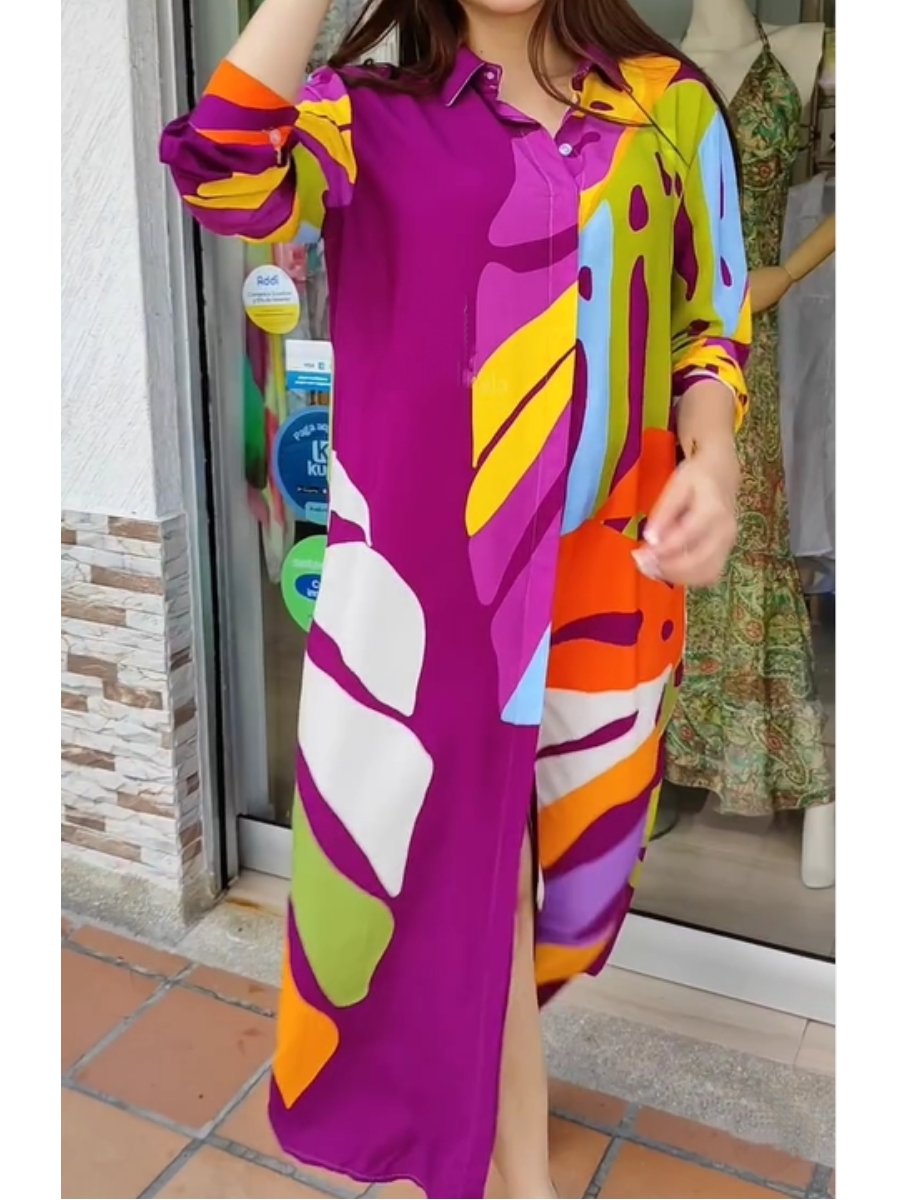 Colorful Leave Printed Lazy Dress