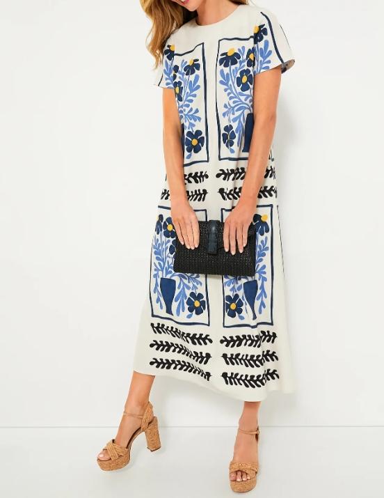 Round Neck Placement Print Maxi Dress