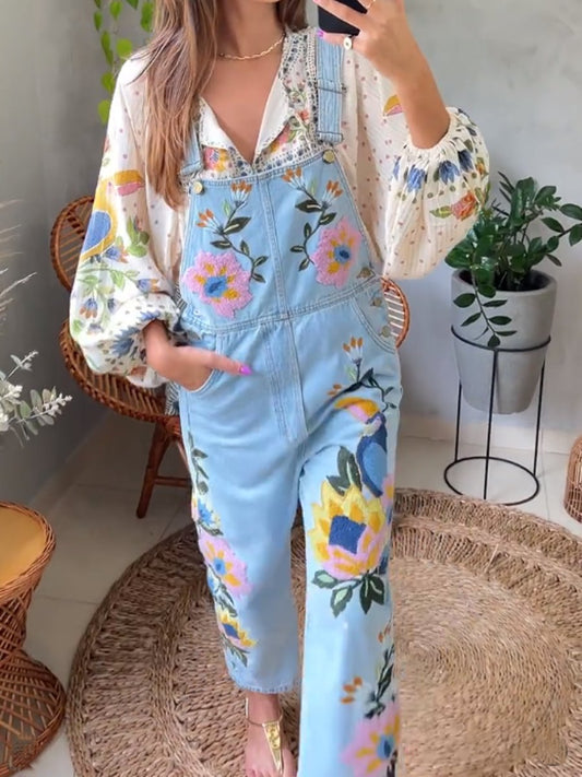 Printed Denim Gardener Jumpsuit