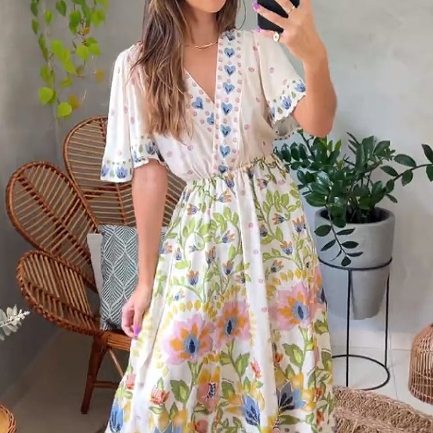 V-Neck Printed Summer Dress