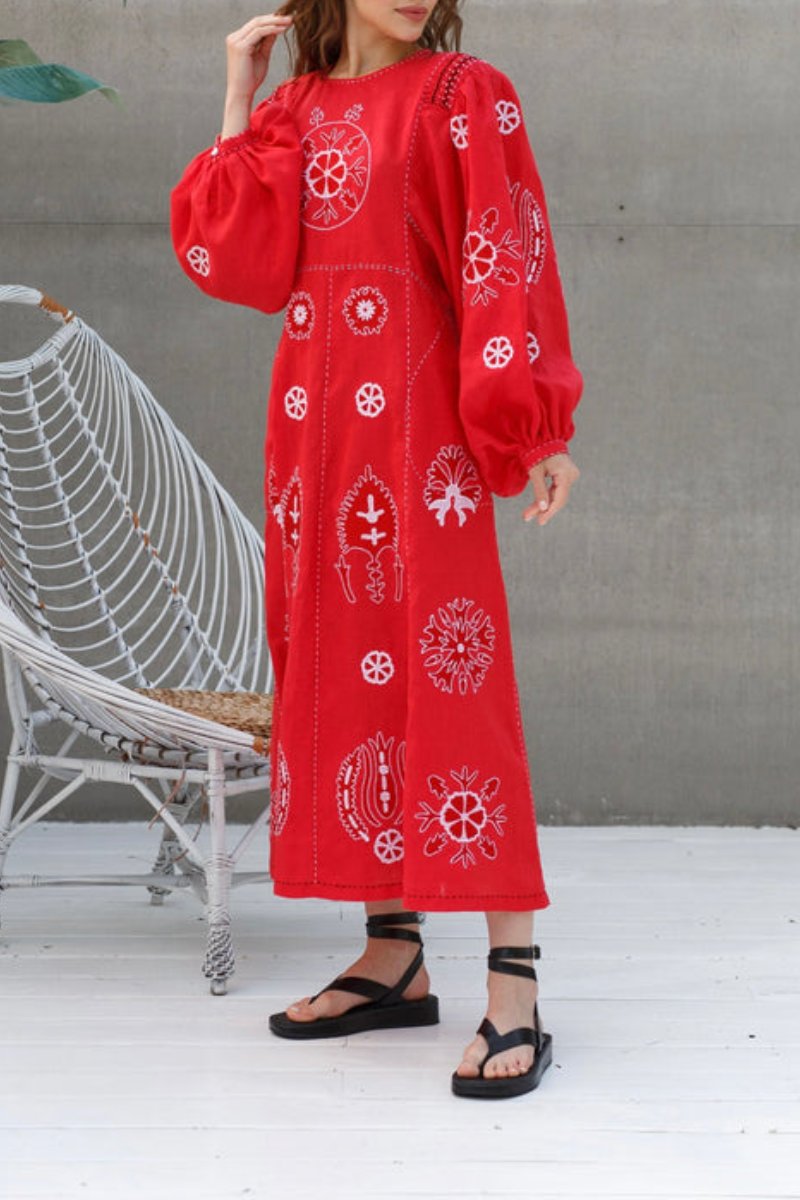 Embroidered Linen Boho Dress